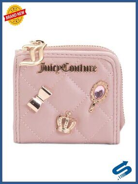Quilted Zip Card Case with Jewel Embellishments and Gold-Tone Hardware
